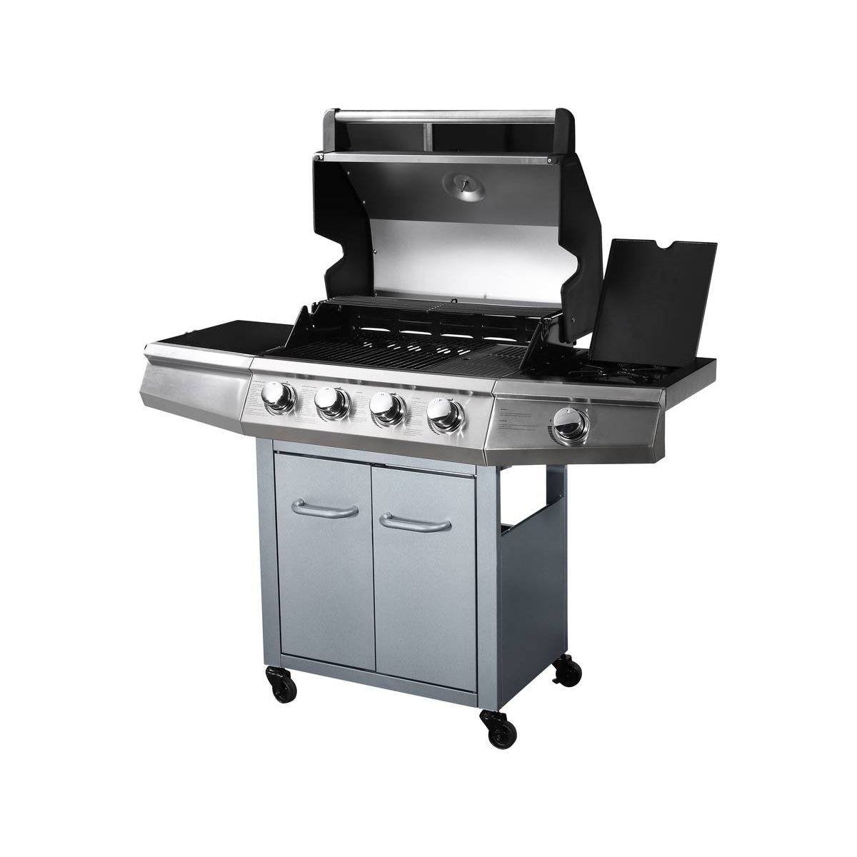 Gasgrill mit LED-Beleuchtung „Bingo 5“ – 5 Brenner (1 Seitenbrenner) – 15,2 kW + Schutzabdeckung – Silber