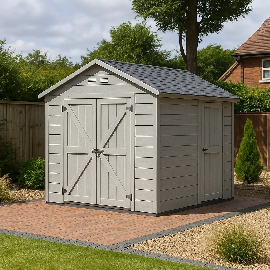 Abri de jardin rectangulaire en bois gris, à toit en pente, autoportant, 180 x 240 x 230 cm, pour rangement extérieur - FTVhH4r7hzEI