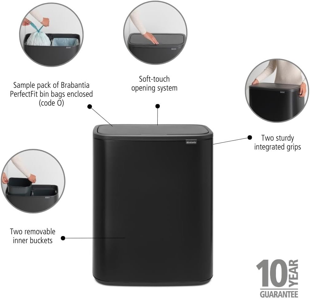 Brabantia Abfalleimer, Stahl matt, Anti-Fingerprint, 2 x 30 l