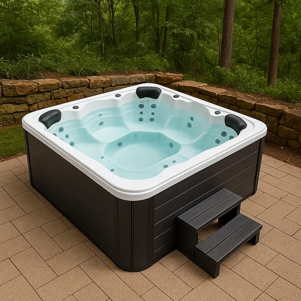 Spas rigides 200x200x85 cm, 3 personnes, carré, noir/blanc zIucacj436As