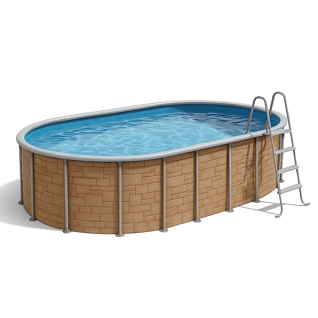 Piscine ovale tubulaire en acier démontable 418 x 243 x 98 cm Bleu/Beige jpkEIfc132Ha