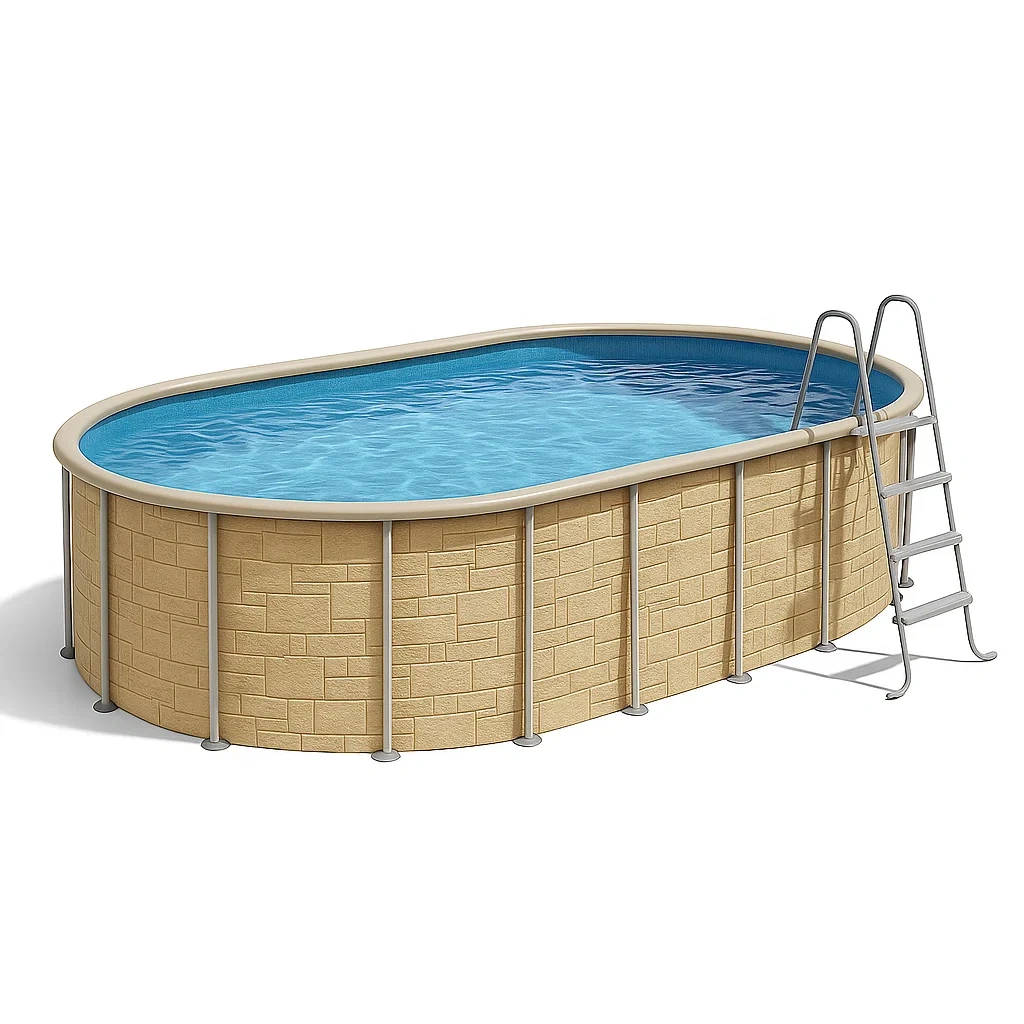 Piscine tubulaire ovale 418 x 243 x 98 cm, couleur beige zlElZrR129Gw