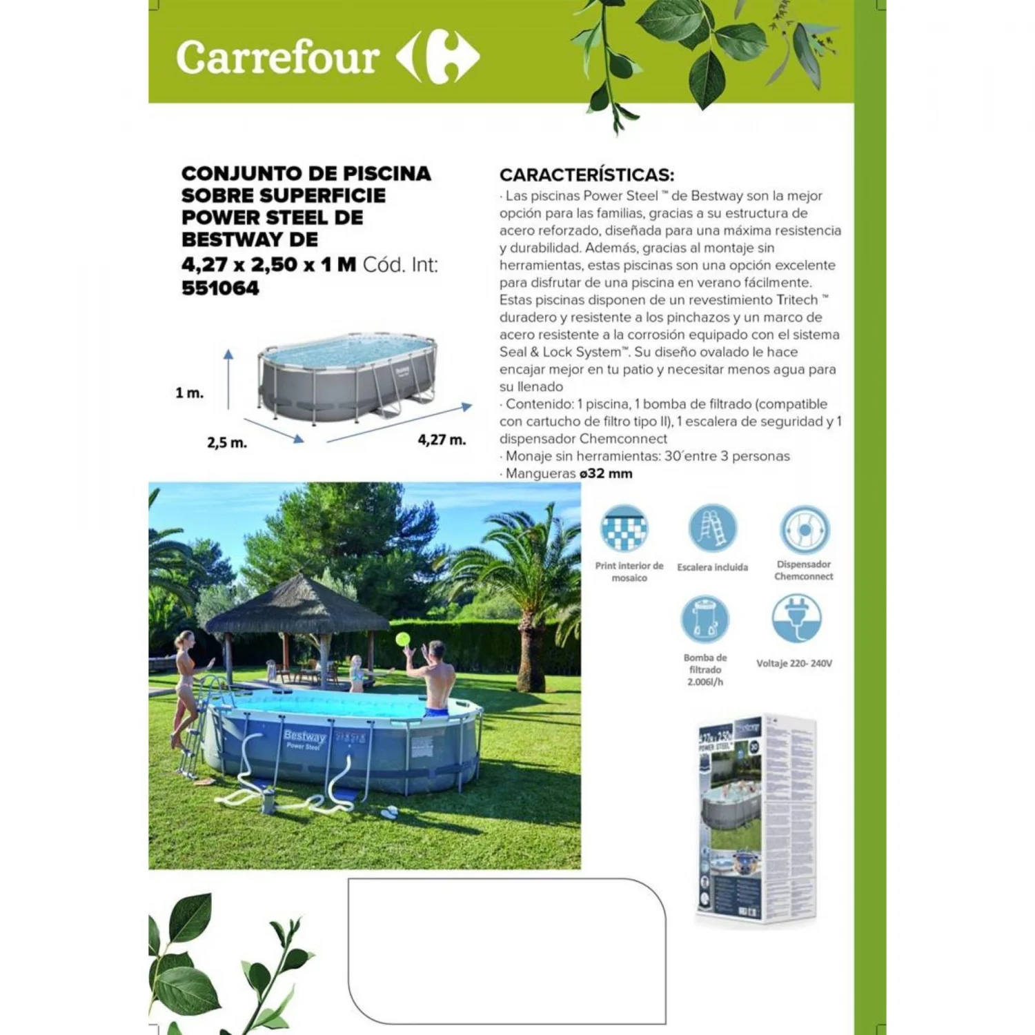 Ovaler Röhrenpool 427x250x100 cm