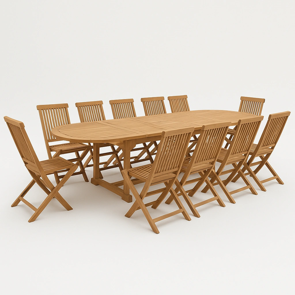 Ensemble de salle à manger - Table ovale et chaises pliantes - Bois - Usage extérieur
