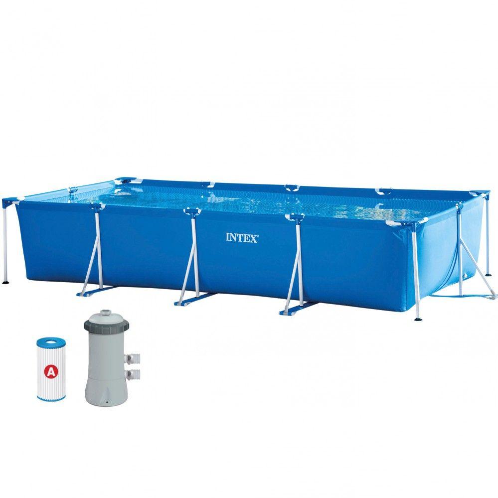 Intex Rechteckiger, röhrenförmiger PVC-Aufstellpool 450x220x84 cm Blau mit Filterpumpe