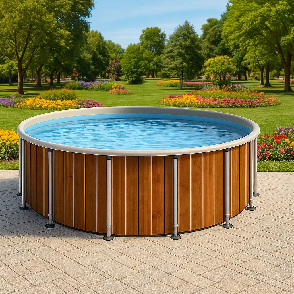 Piscine tubulaire ronde amovible en acier 298 x 96 cm, finition bois/blanc, avec filtre et échelle ZEDCTny251Le