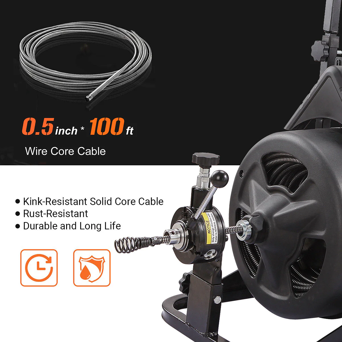 Drain Snake Commercial w/Attachments 100' Electric Sewer