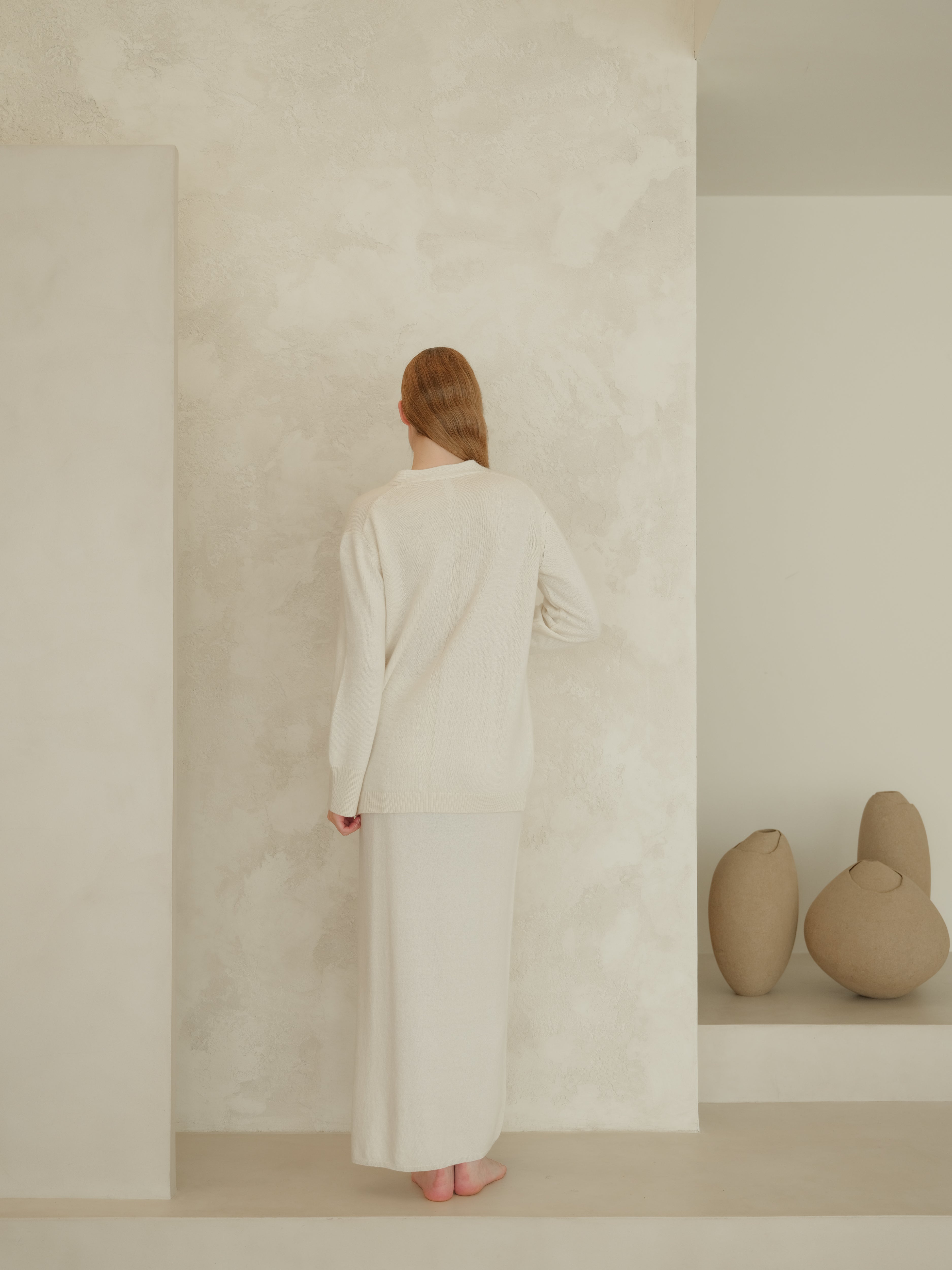 Cashmere Blend High-Waist Long Skirt With Side Slit (3D-Knit)