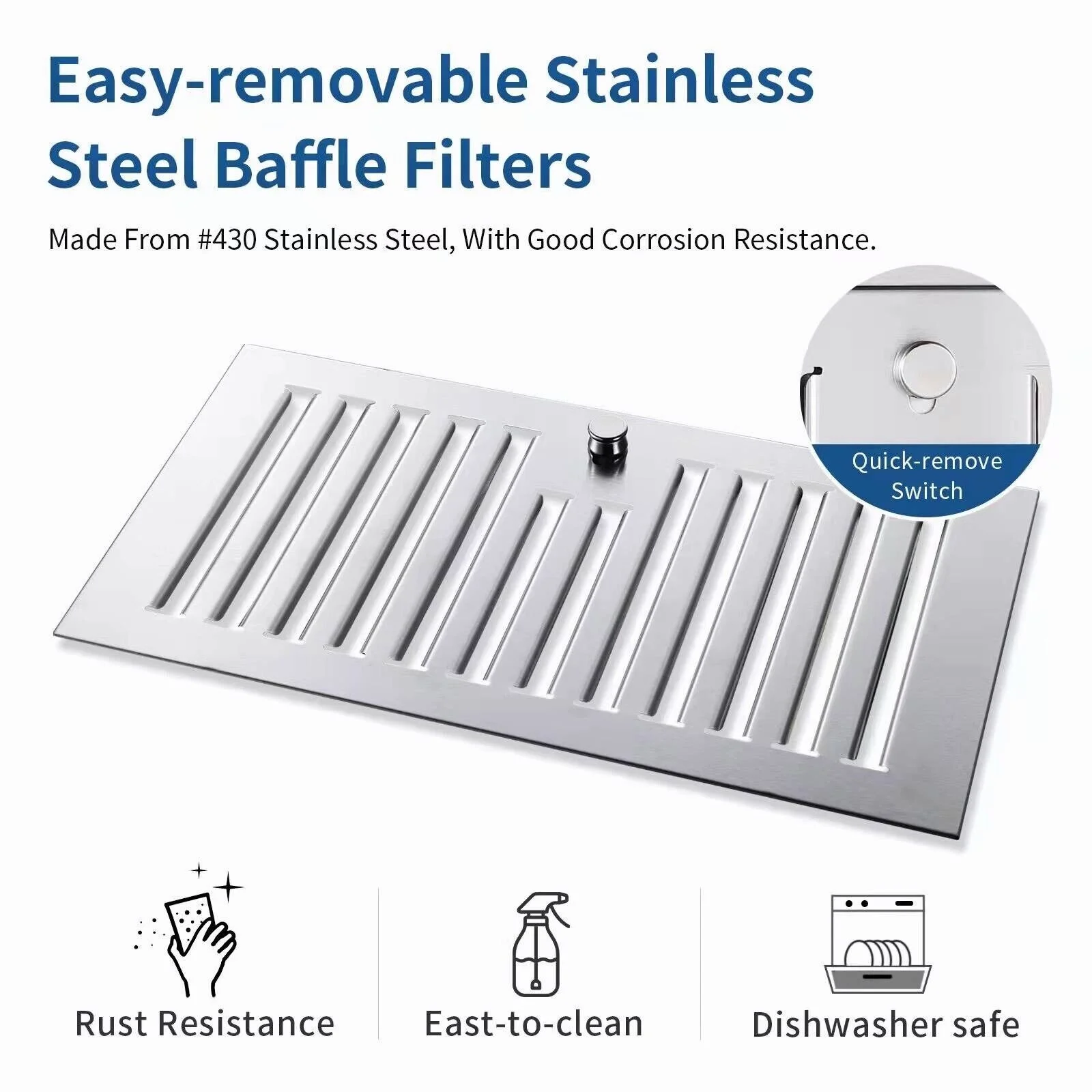 Zomagas 30-tommer indbygget emhætte i rustfrit stål, 600 CFM, med LED-belysning