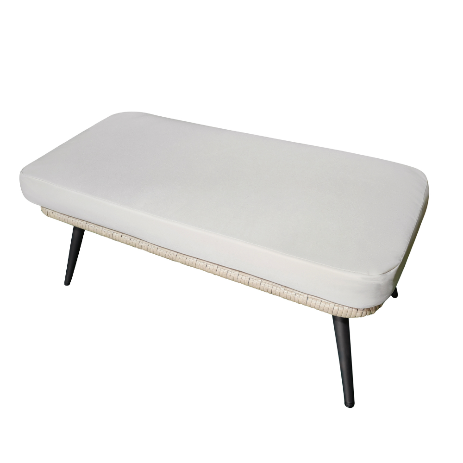 Jane lænestol og fodskammelsæt i rattan-look med beige hynder