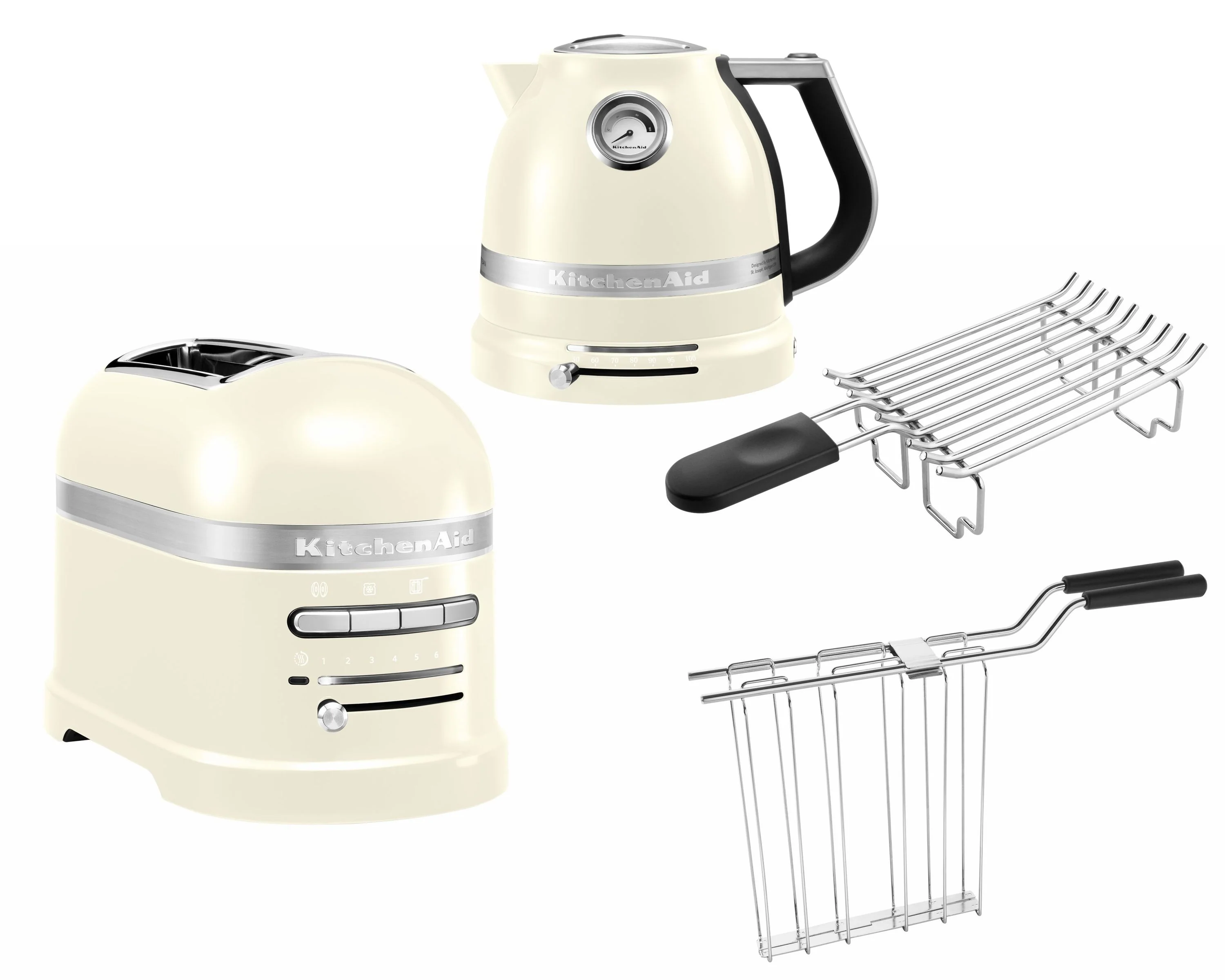 2025 KitchenAid Artisan morgenmadssæt med elkedel 5KEK1522, brødrister med 2 riller 5KMT2204 og bollerist