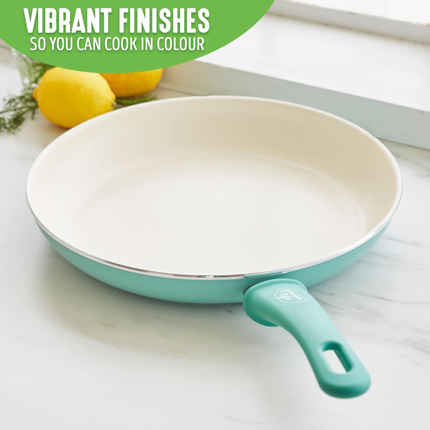 GreenLife Soft Grip 16-teiliges Antihaft-Keramik-Kochgeschirr-Set, bestehend aus Bratpfanne, Stielkasserolle und Topf, PFAS-frei, spülmaschinenfest, ofenfest, türkis
