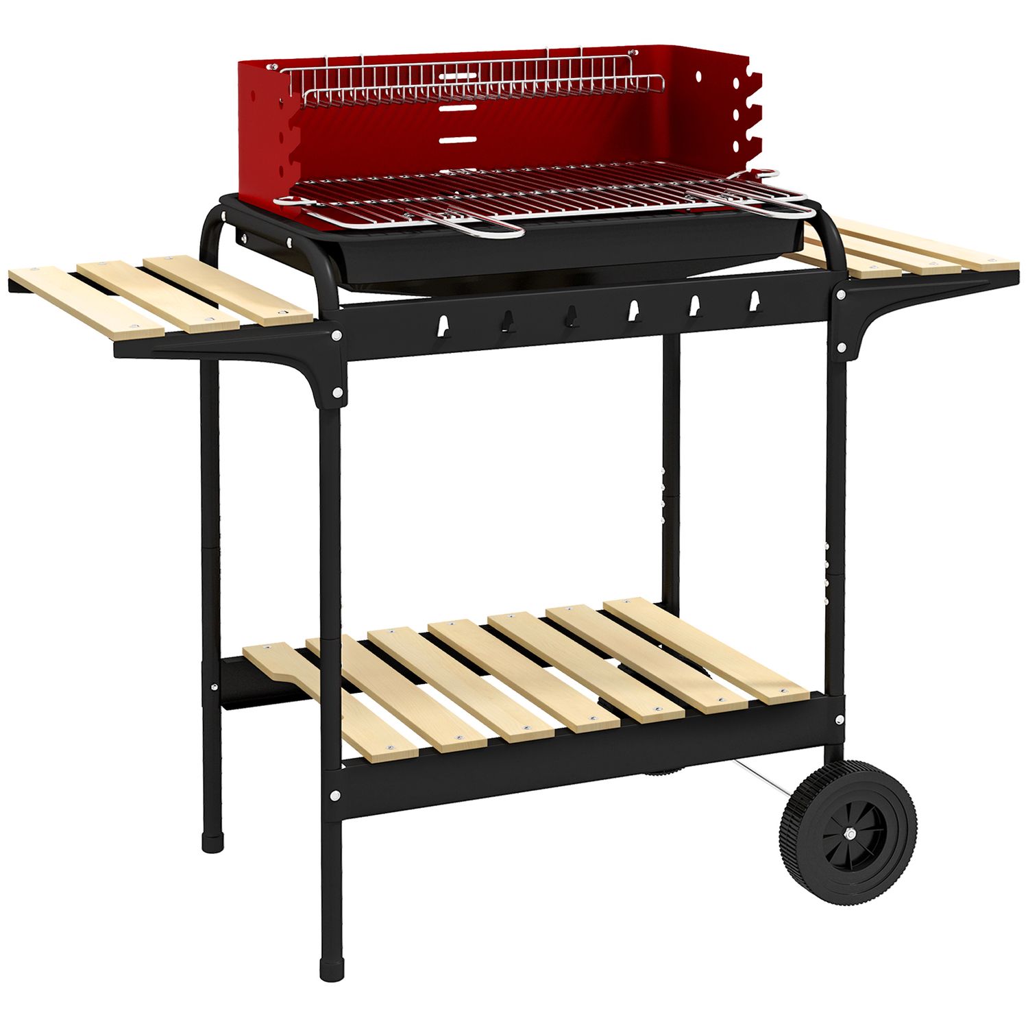 Outsunny Holzkohlegrill, Metall Kiefer, 103x47x95 cm, Rot und Schwarz