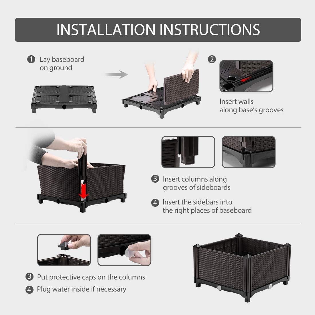 Kit de jardin surélevé en plastique pour plantes et légumes – Lot de 4