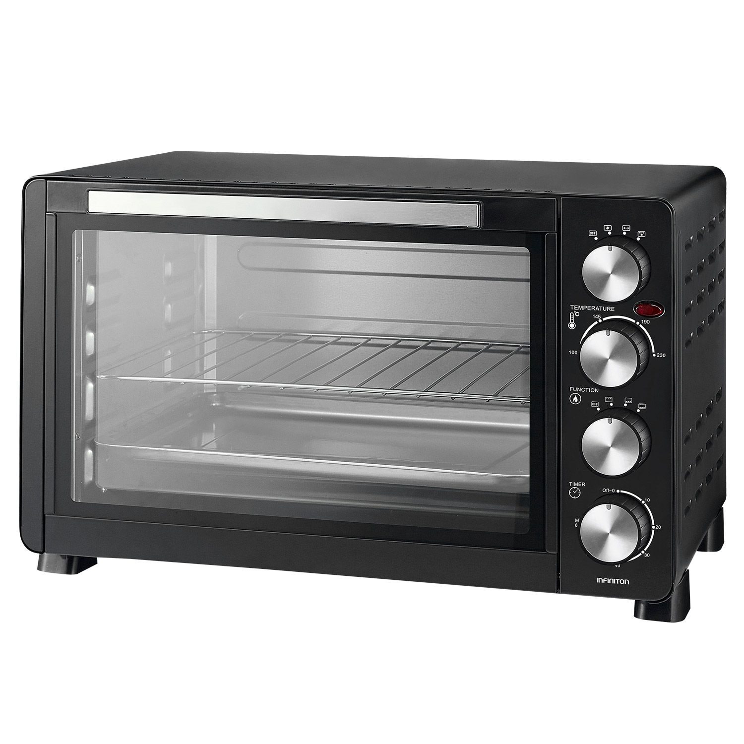 Infiniton HSM-A30N – Tischbackofen, Schwarz, 30 l, 1500 W, Konvektion, Doppelverglasung, Innenbeleuchtung, 60-Minuten-Timer.