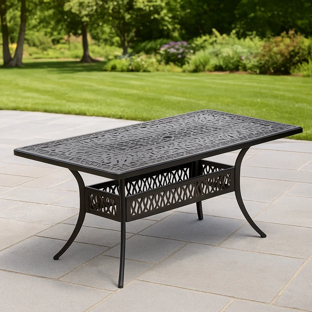 Table de jardin en aluminium moulé noir, 148 x 88 x 72 cm