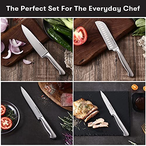 Hochwertiges 19-teiliges Küchenmesserset mit Holzblock | Master Maison Besteckset aus deutschem Edelstahl mit Messerschärfer und 8 Steakmessern