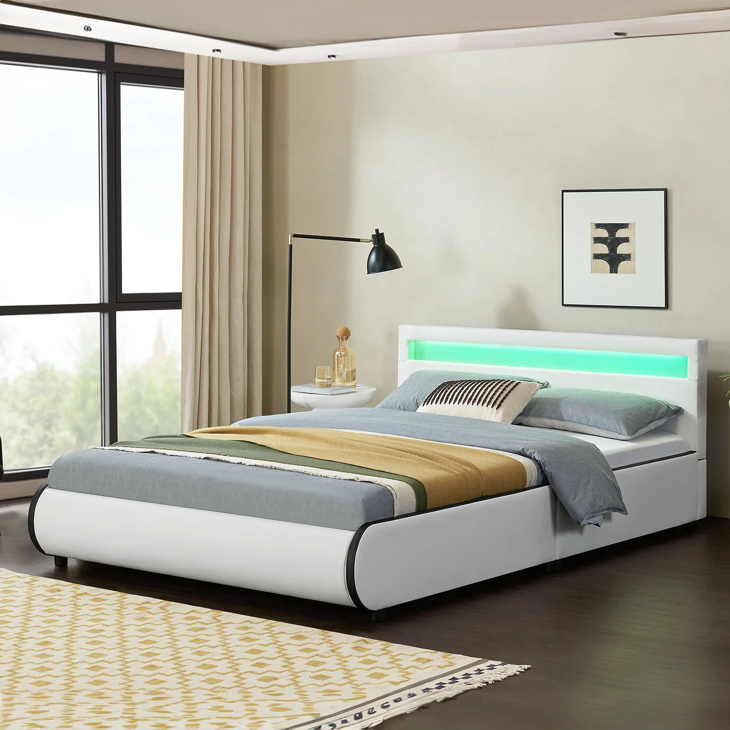 Lit capitonné Séville 2025, 140 x 200 cm, blanc