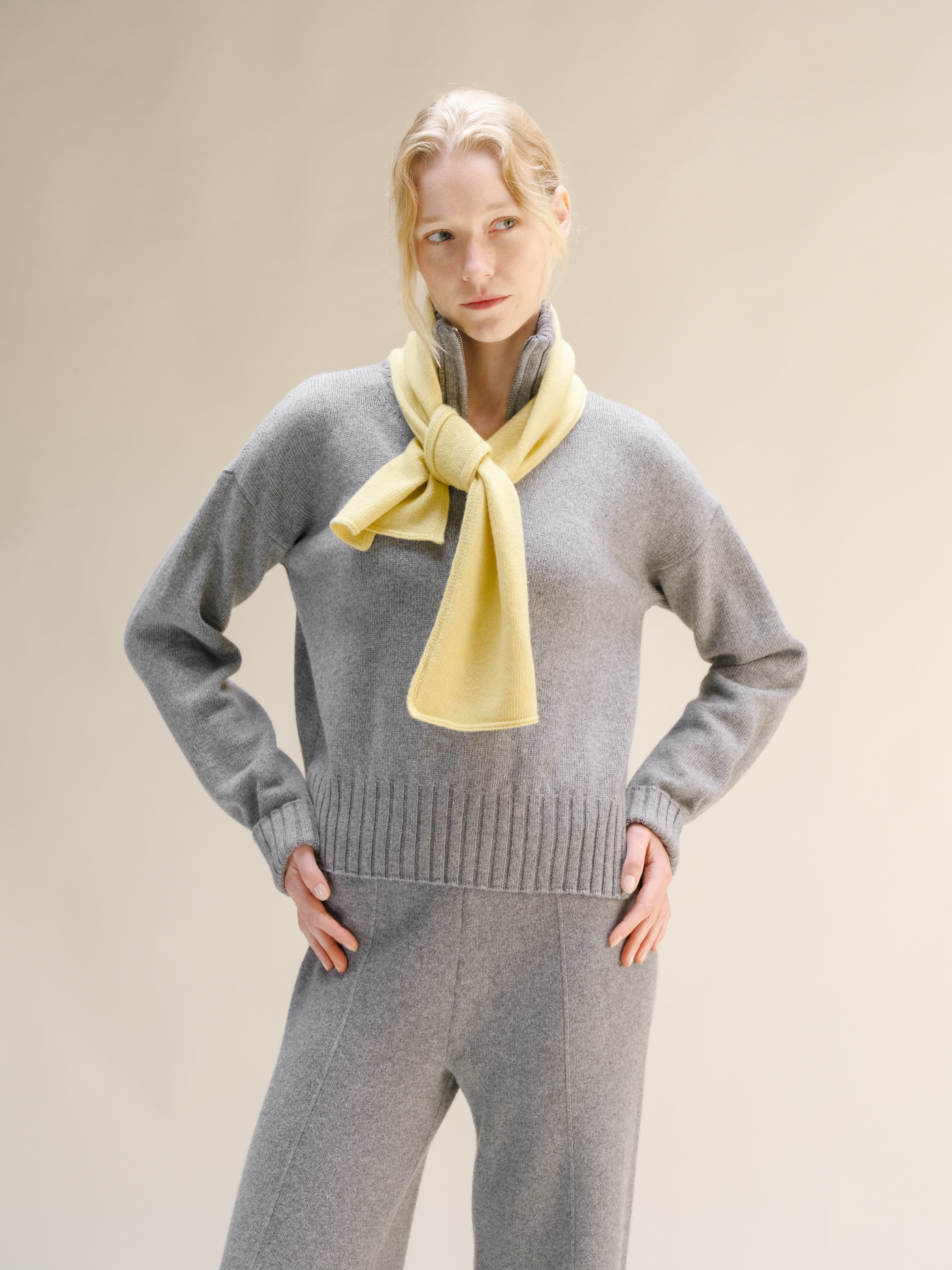 Wool & Cashmere Mix High Neck Sweater with Zip