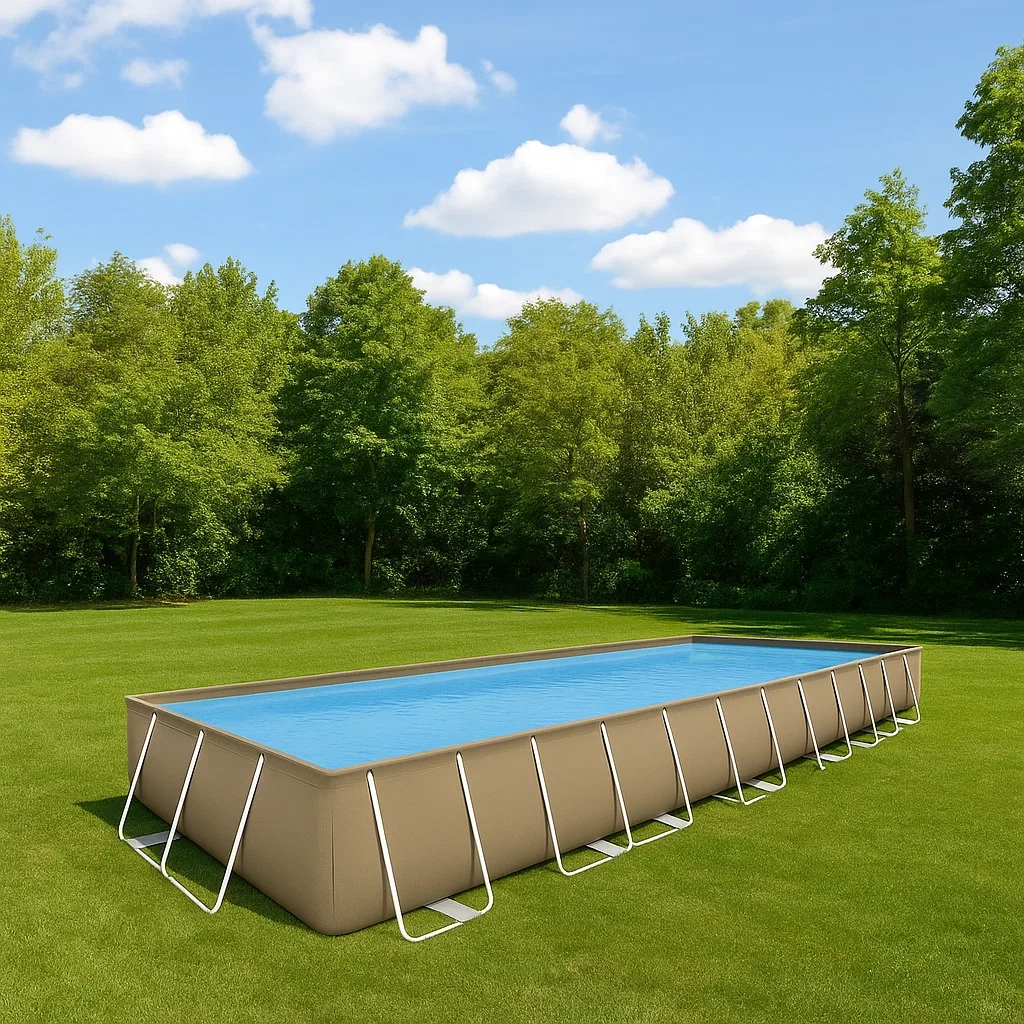 Piscine tubulaire rectangulaire, capacité 18 000 litres, PVC renforcé et acier, couleur beige/blanc, autoportante, dimensions : 732 x 366 x 132 cm - FYcsP4ylKvXG
