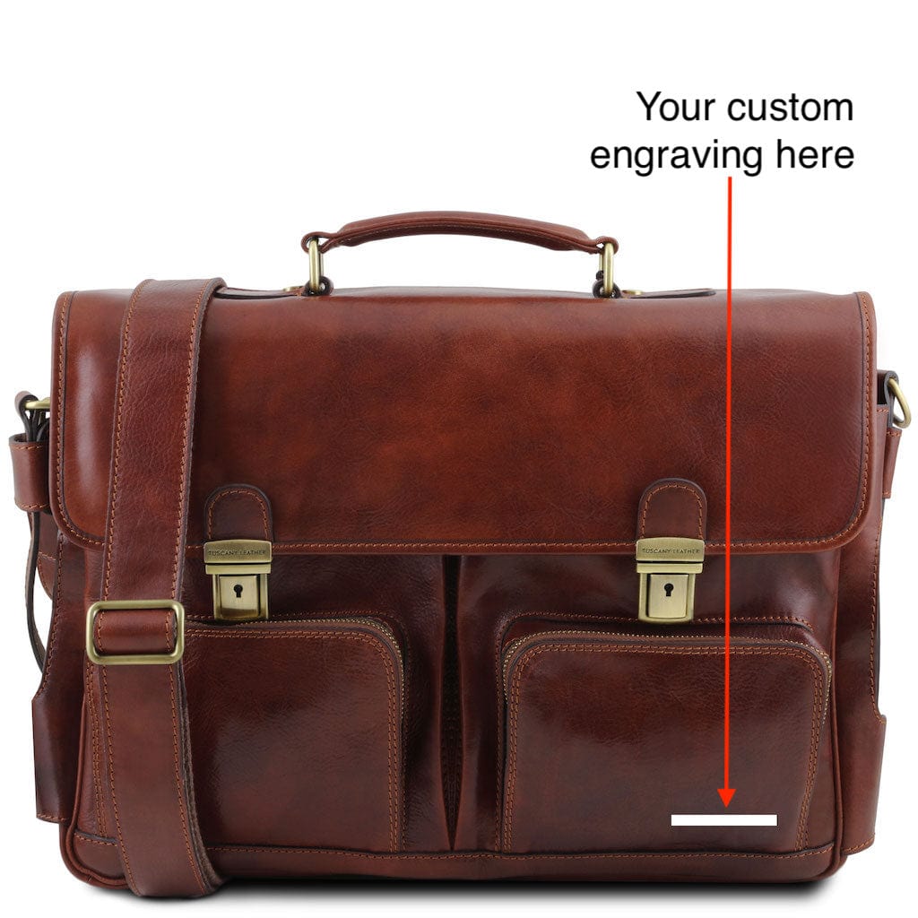 Ventimiglia - Leather multi compartment briefcase with front pockets | TL142069