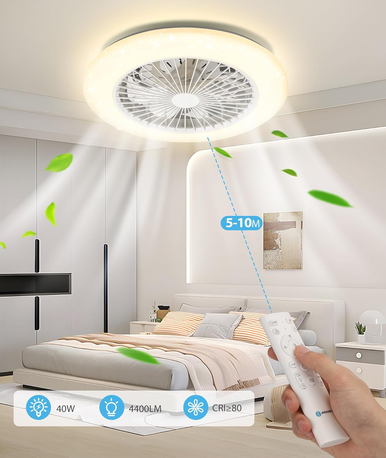Aigostar - Ventilateur de plafond Alexa, lumière LED 40 W, 4 400 lm, 2 700 K-6 500 K et RGB à intensité variable, lampe de ventilateur de plafond intelligente avec télécommande et passerelle, silencieux, 6 vitesses, diamètre 50 cm, 2 unités