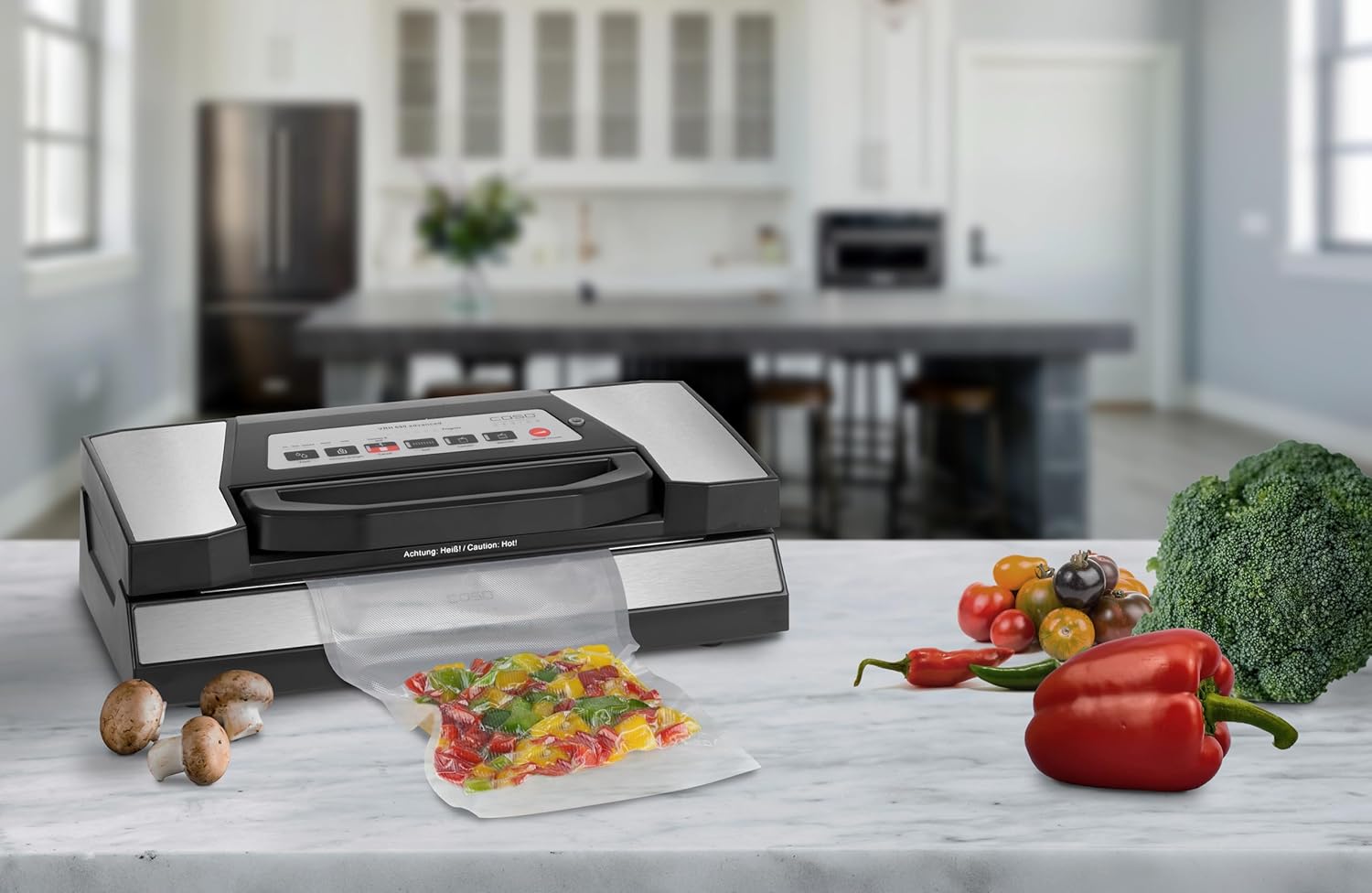 CASO VRH 790 Advanced Pro – Hochwertiger Vakuumierer für den privaten und professionellen Einsatz – Bis zu 200 Vakuumierzyklen in Folge möglich – Automatisches Vakuumieren von Flüssigkeiten – Edelstahl