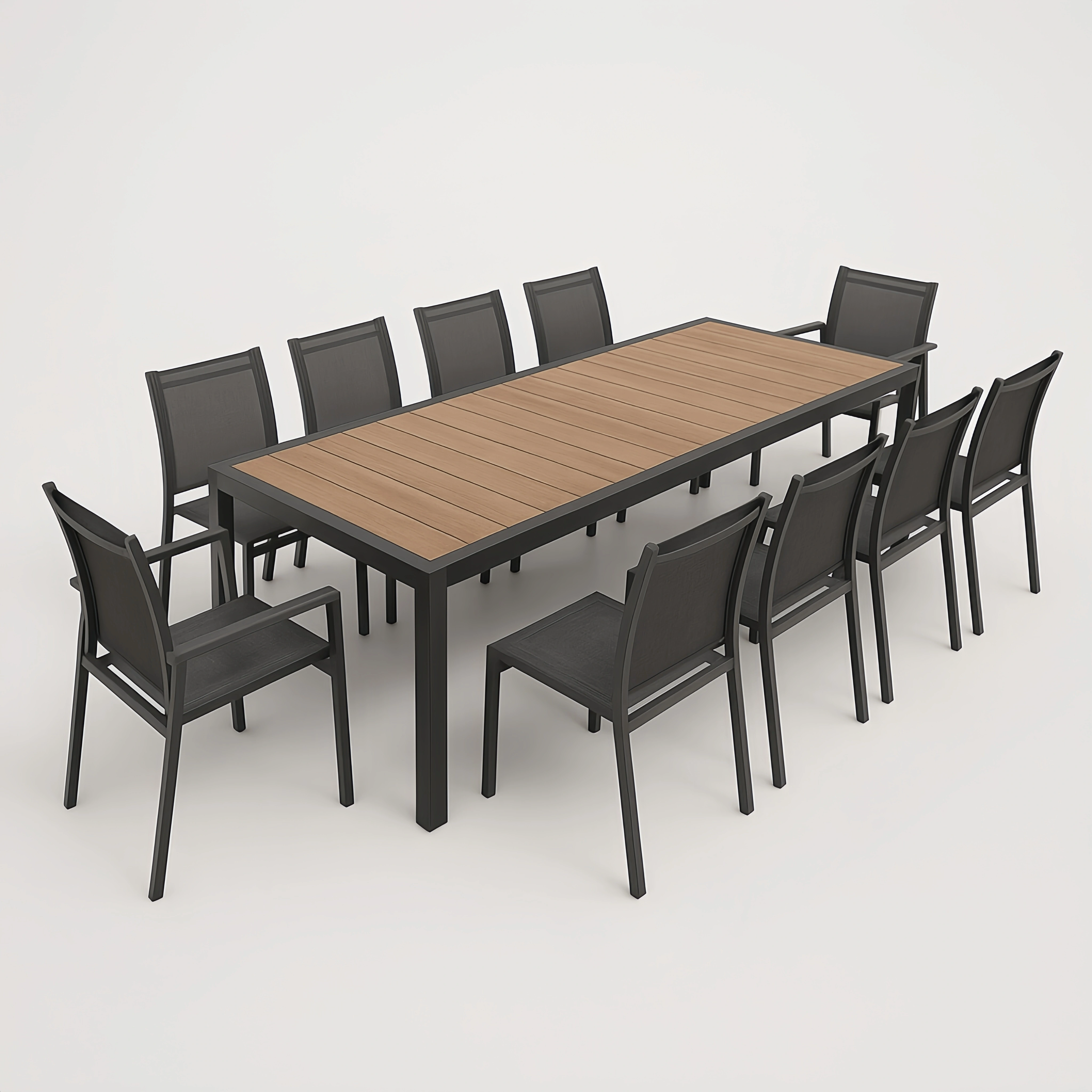Ensemble de salle à manger de jardin + table rectangulaire avec chaises + bois noir/naturel + aluminium/synthétique + extérieur/intérieur - JUCWQBV444ND