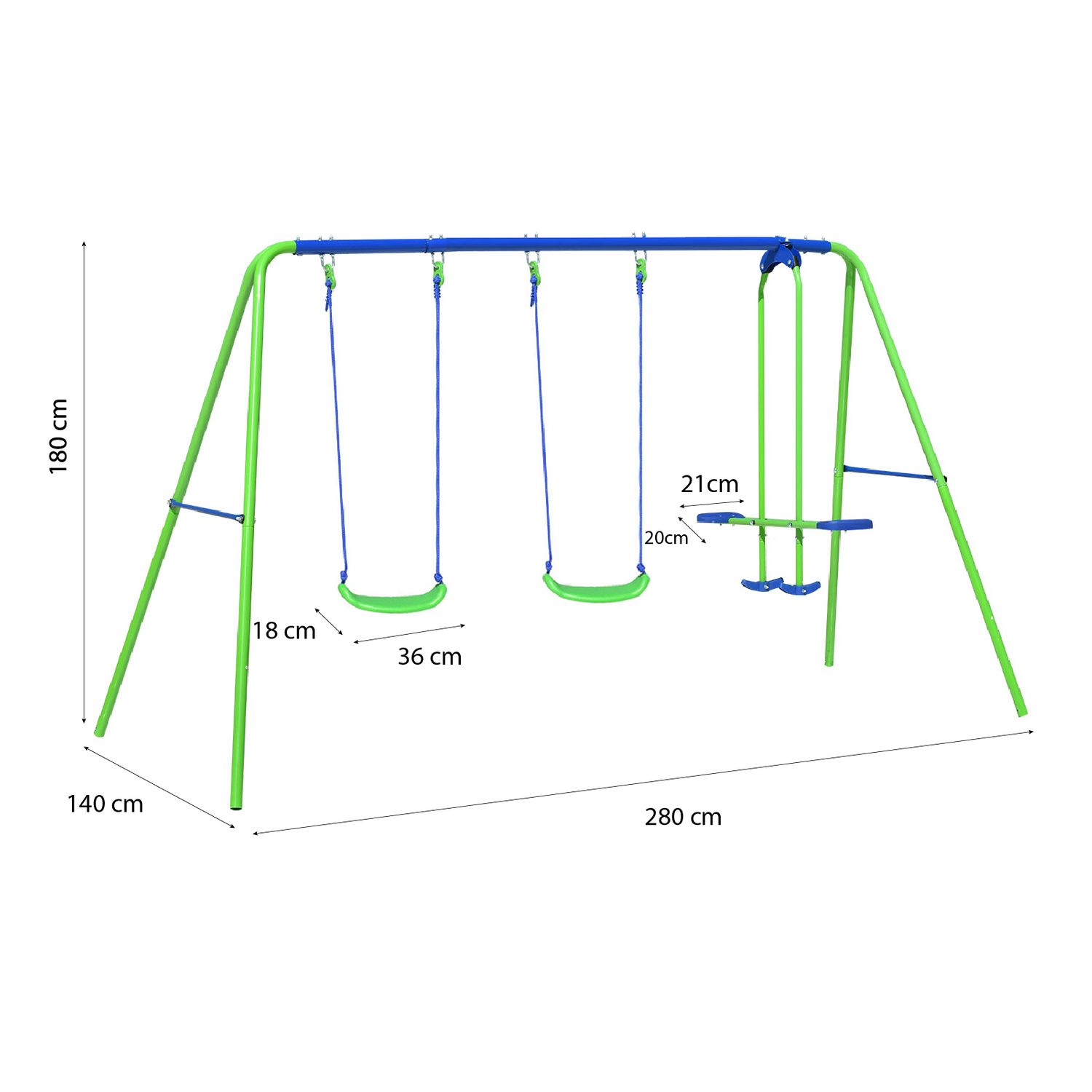 Dobbelt gyngegynge til børnehaven + 3 år metallegesæt til børn udendørs legetøj 280x140x180 cm lasteevne 45 kg