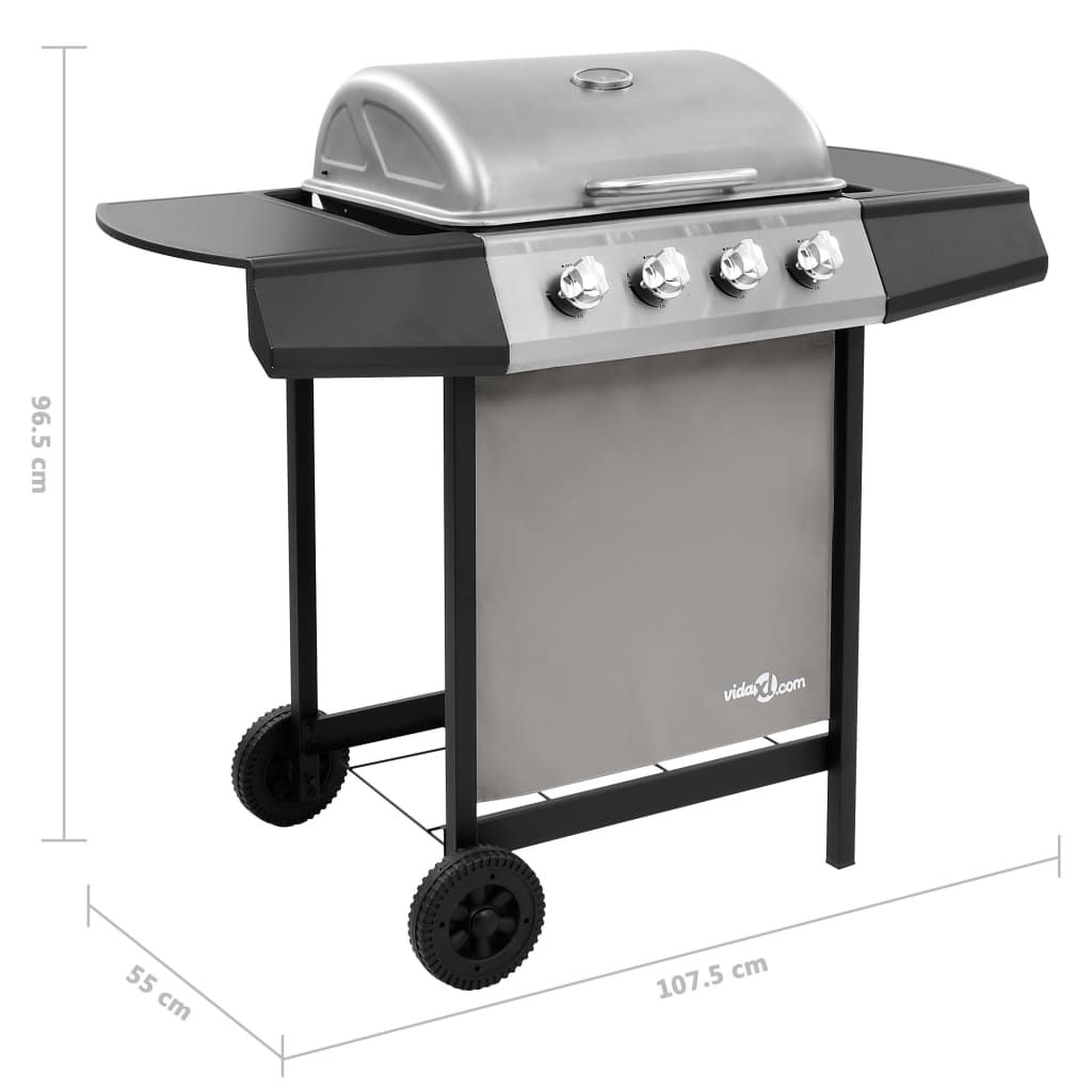 VidaXL Gasgrill mit 4 Brennern, Schwarz und Silber