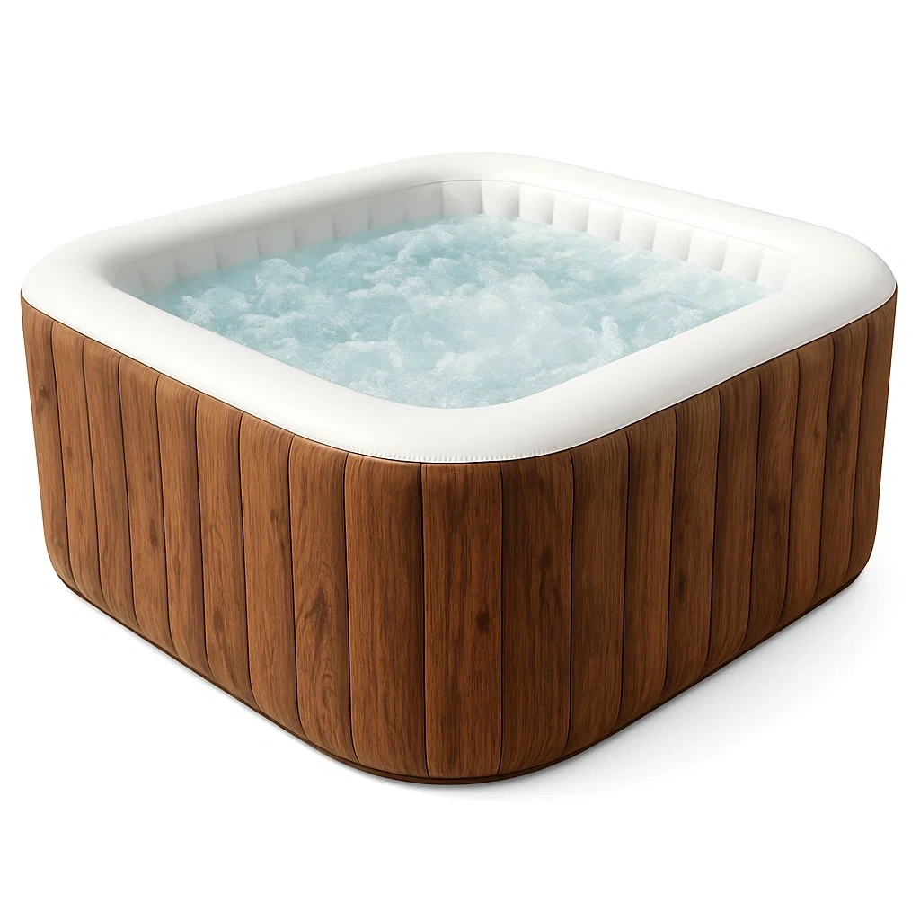 Spa gonflable, 196 x 196 x 71 cm, 4 personnes, carré, coloris bois/blanc RnhNsRH366bK