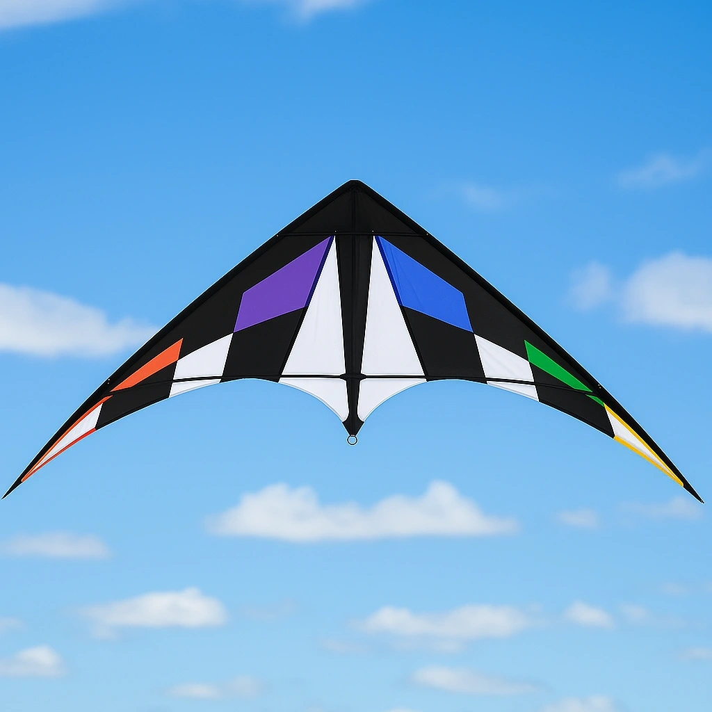 Cerf-volant à 4 lignes, design géométrique, noir/violet/acier, pour usage extérieur, 180 cm x 60 cm x 3 cm - TjLOHns212tE