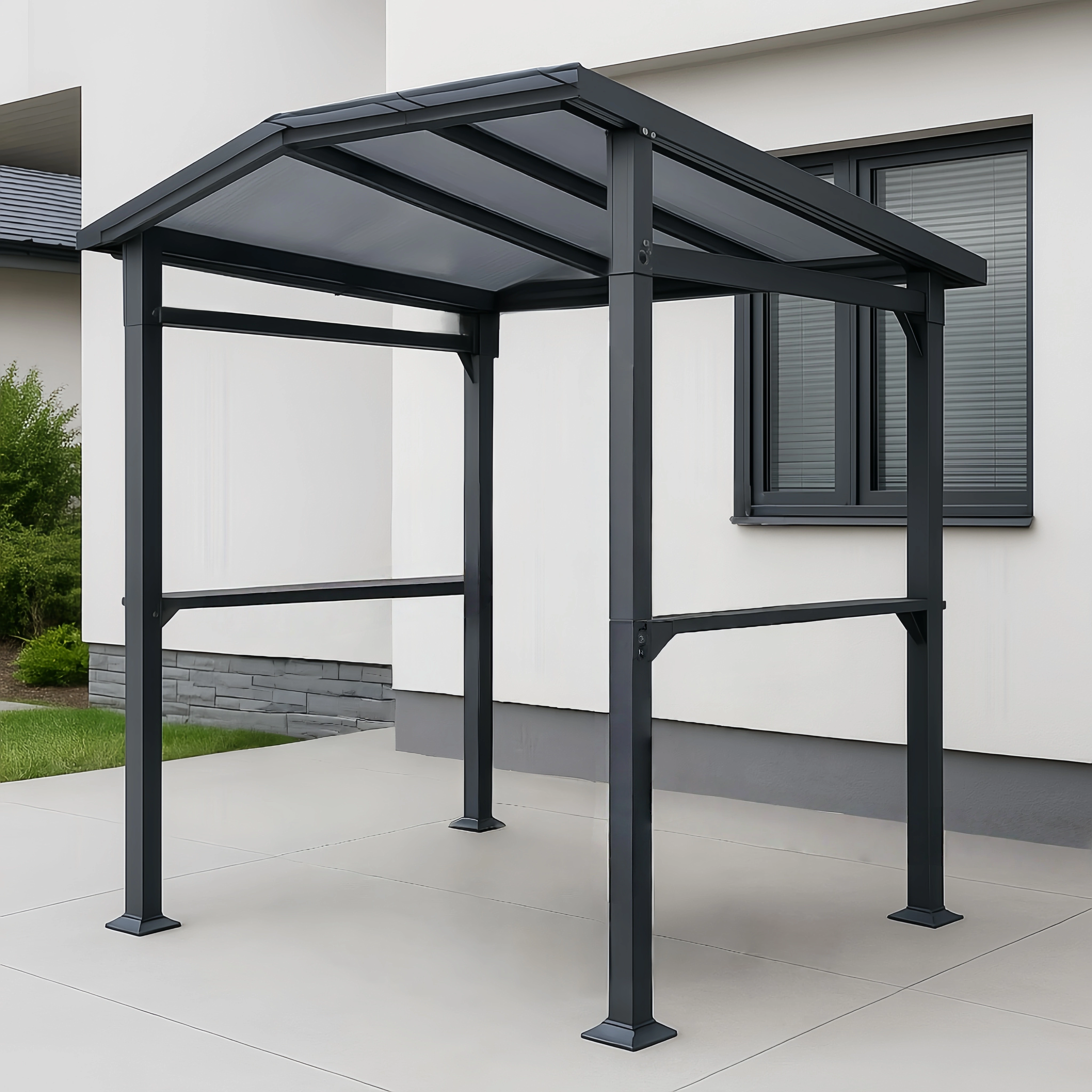 Abri de jardin en aluminium noir avec couverture de terrasse, 220 x 140 x 230 cm