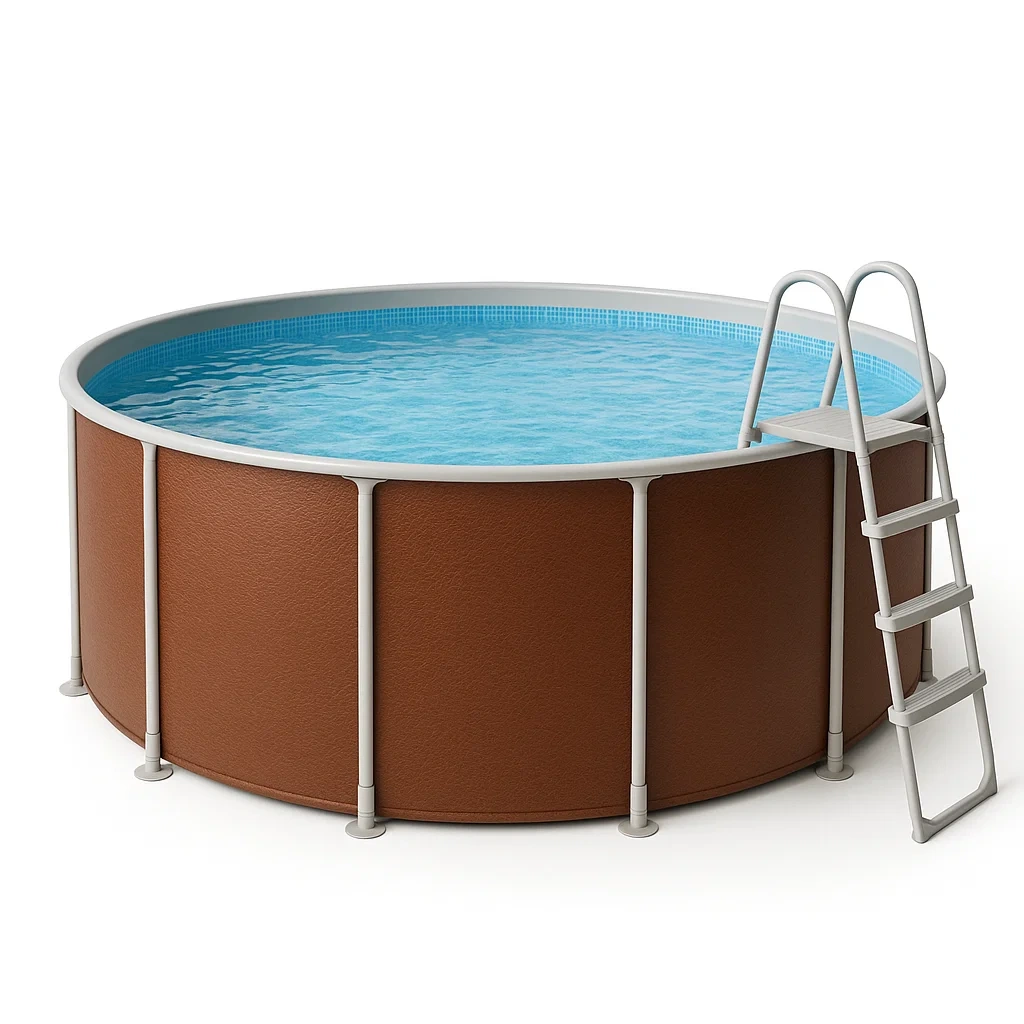 Piscine tubulaire ronde amovible 448 x 105 cm, couleur marron, avec filtre et échelle VmCNMza284cd