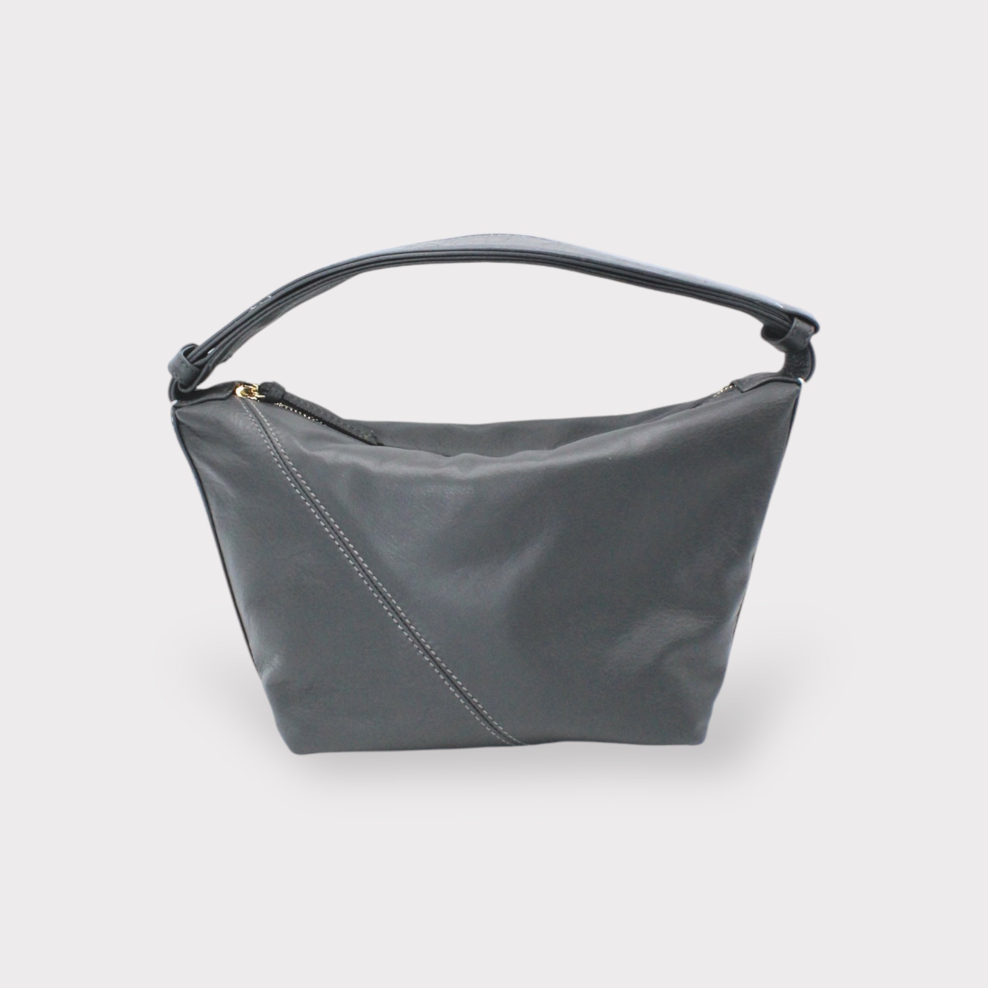 Evy - Genuine Leather Pouch Shoulder Bag - Ash Grey