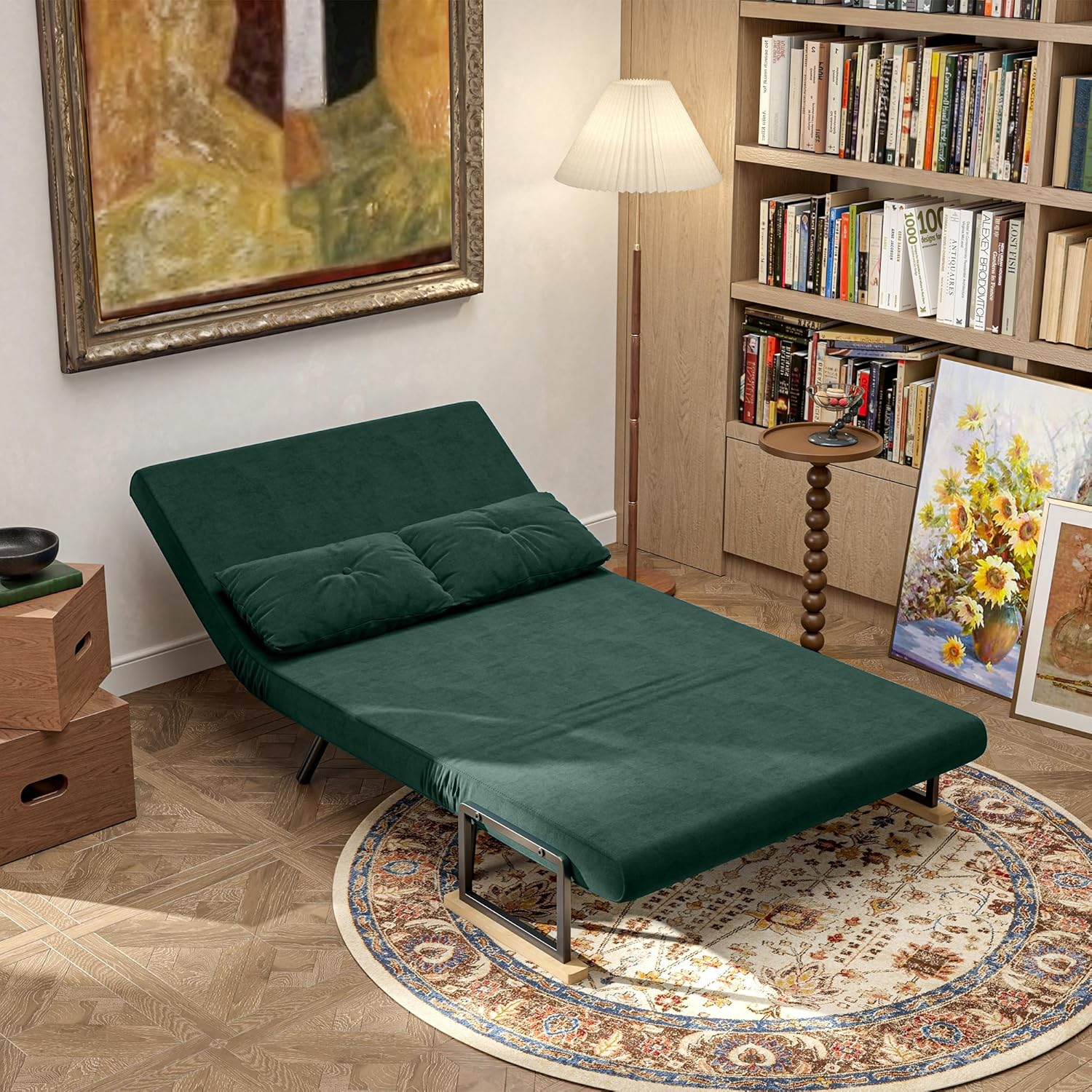 HOMCOM Schlafsofa, 2-Sitzer, Klappsofa, Samtbezug, 5-fach verstellbare Rückenlehne und gepolsterte Kissen, für Büro, Schlafzimmer, Wohnzimmer, 102 x 73 x 81 cm, Beige