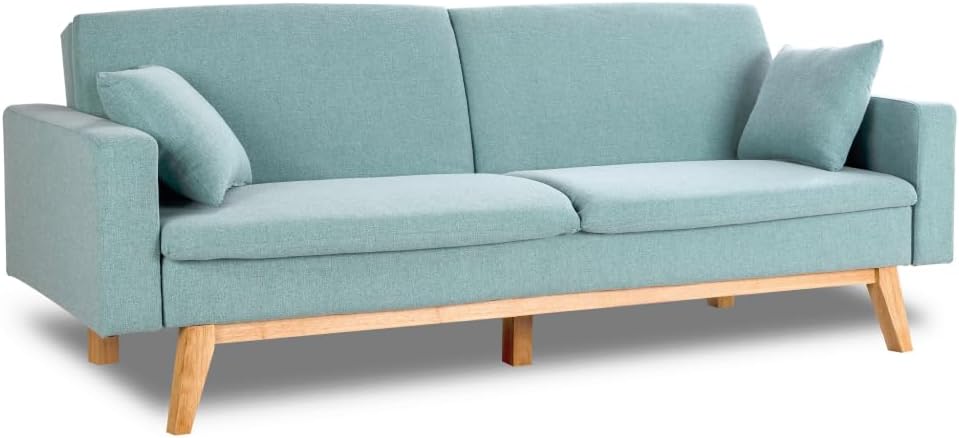 Don Descanso Reine 3-Sitzer-Schlafsofa, Stoffbezug, Click-Clack-Öffnungssystem, Sofa-Maße: 201 x 73 x 79 cm, Bett-Maße: 201 x 99 x 42 cm, inklusive 2 Kissen, Hellgrau