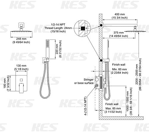 KES Duschsystem mit 12-Zoll-Regenduschkopf
