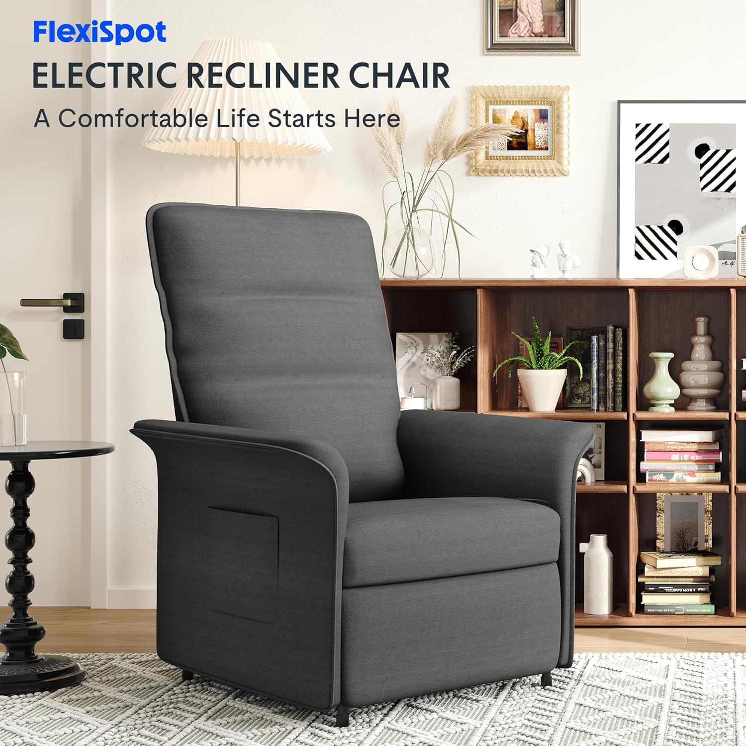 FLEXISPOT Elektrischer Relaxsessel mit verstellbarer Rückenlehne, Neigungswinkel 105° bis 155°, ergonomischer Relaxsessel für Schlafzimmer, Wohnzimmer und Heimkino (Dunkelgrau)