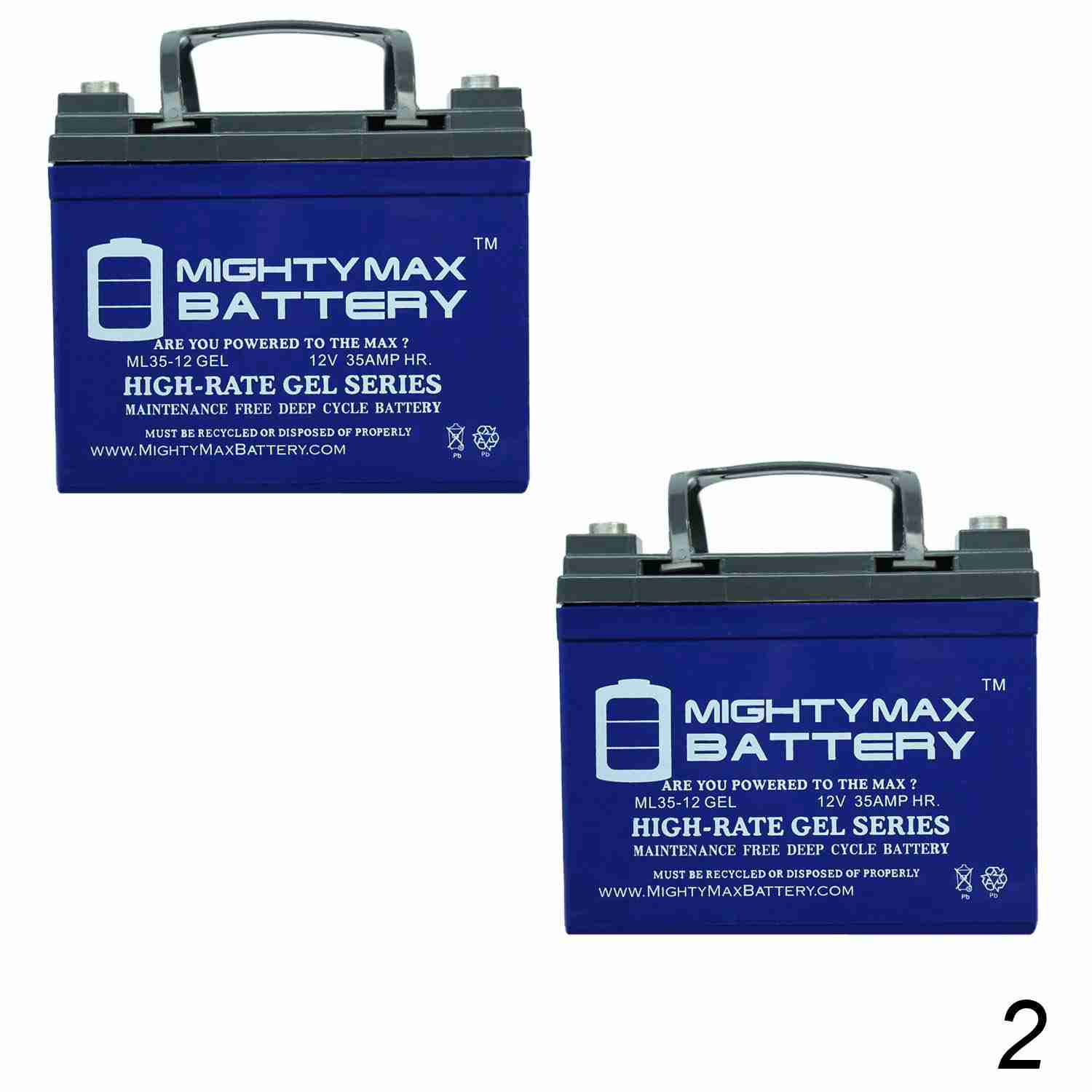 Mighty Max 12V 35AH Gelbatteri til Invacare Pronto M50, M51, M61, M71 – Pakke med 2 – Mærkeprodukt