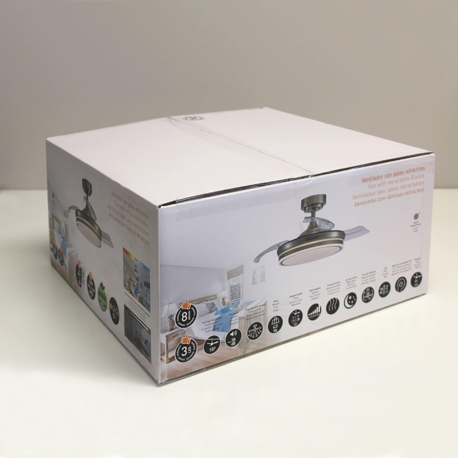 Wonderlamp – Mini ventilateur de plafond LED Pearl avec pales rétractables, moteur CC silencieux, 3 températures de couleur réglables, 46 W, blanc