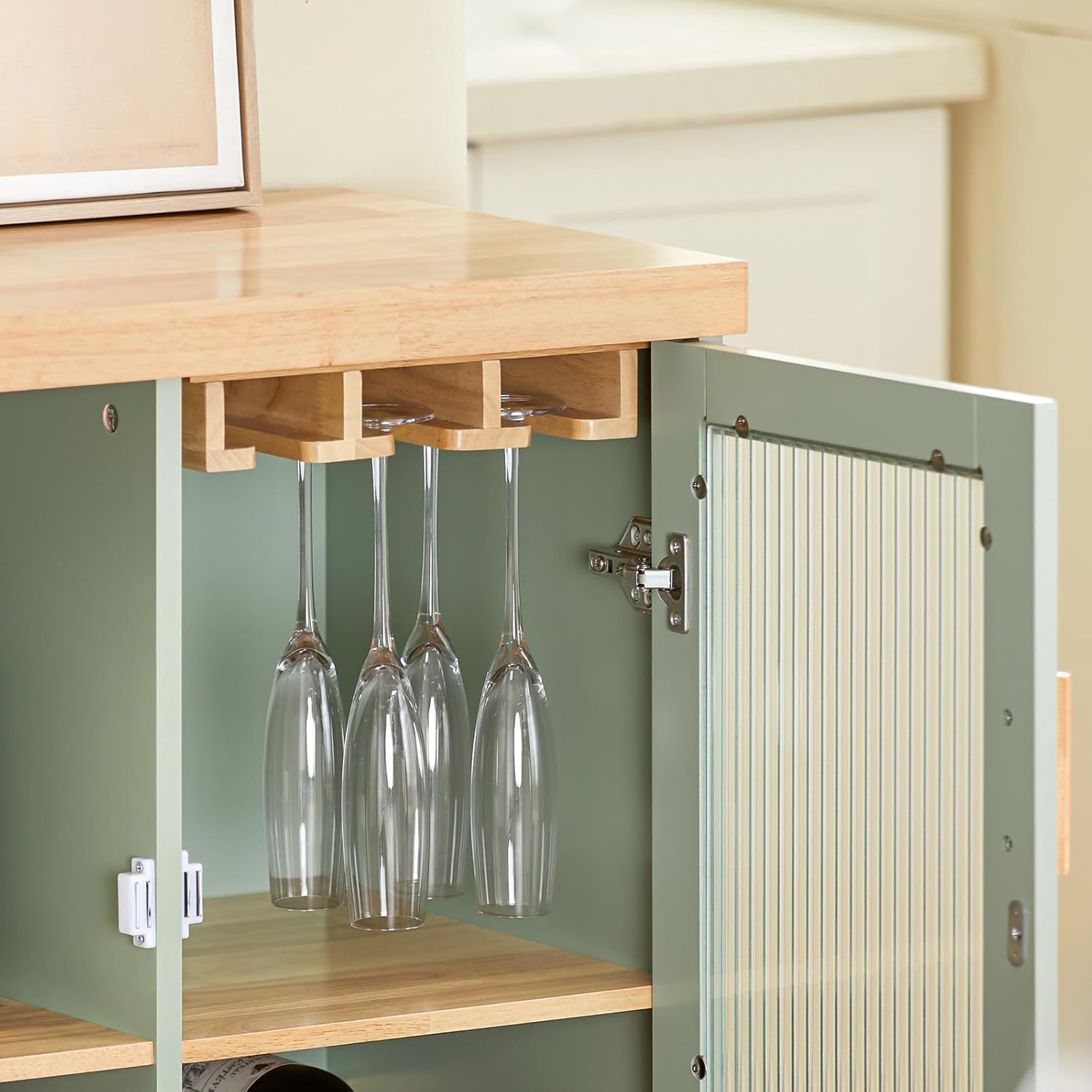 SoBuy FSB81-GR Küchenbuffet mit Mikrowellenfunktion für Esszimmer, Eingangsbereich und Wohnzimmer, mit 2 Türen, 2 Schubladen und 1 offenem Fach, Grün, 120 x 40 x 90 cm, EN