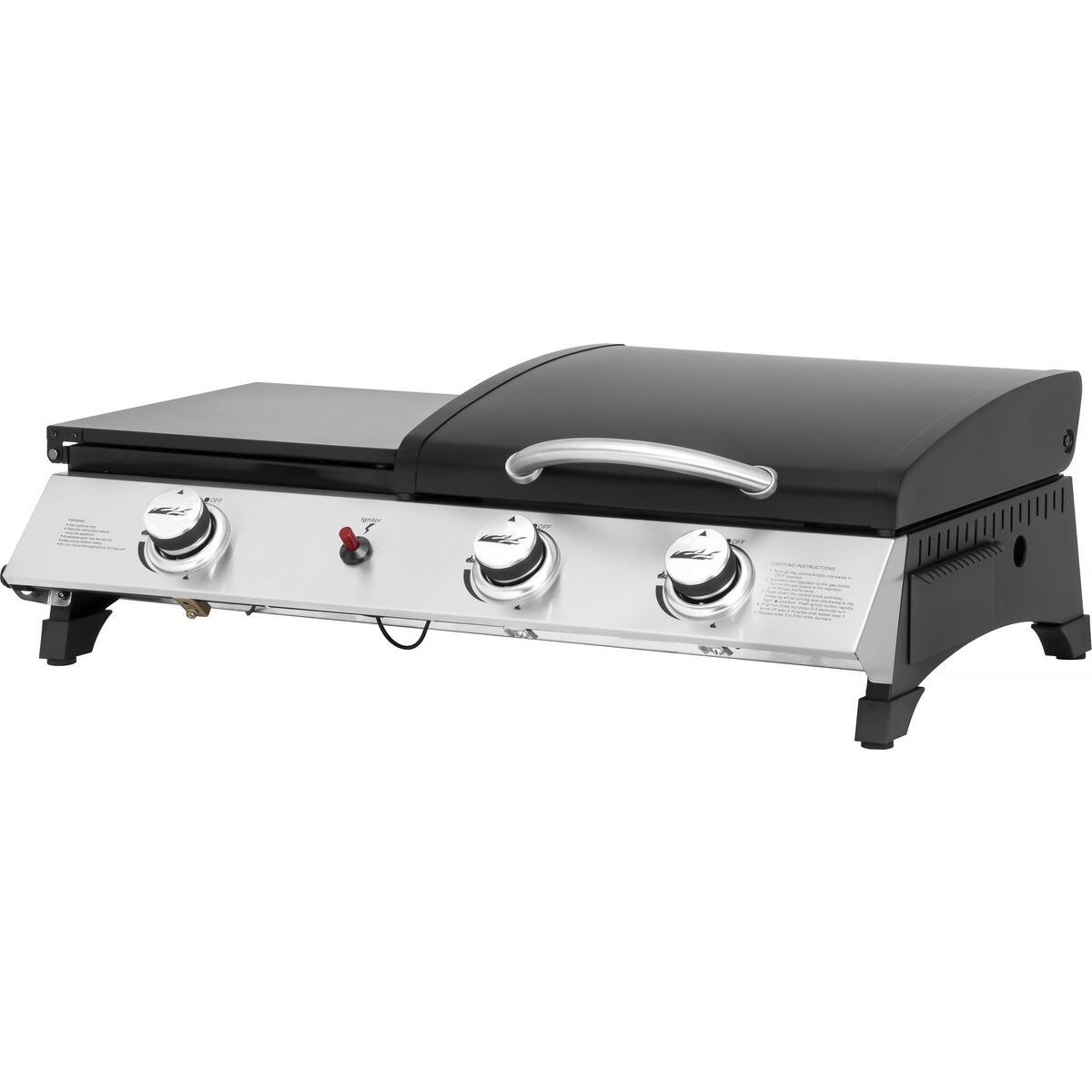 Gasgrillplatte mit Deckel „rasio“ – 7,5 kW – 3 Brenner – Schwarz