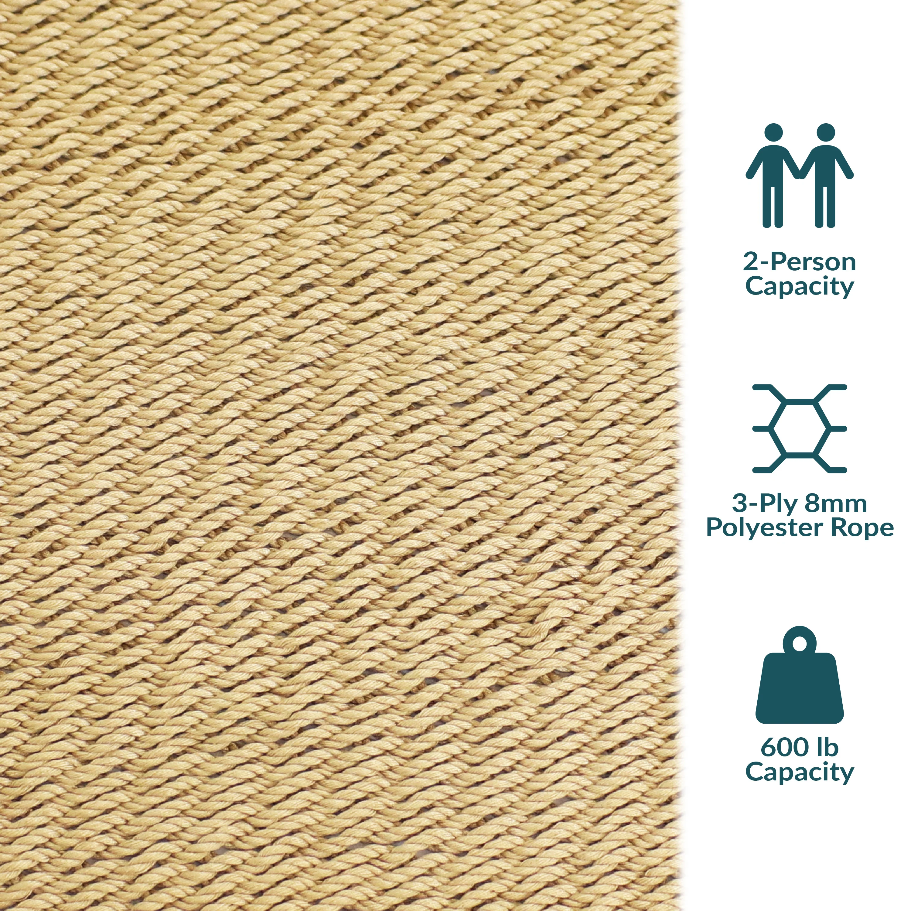 Hamac Sunnydaze 2025 en corde de polyester pour 2 personnes avec barres d'écartement