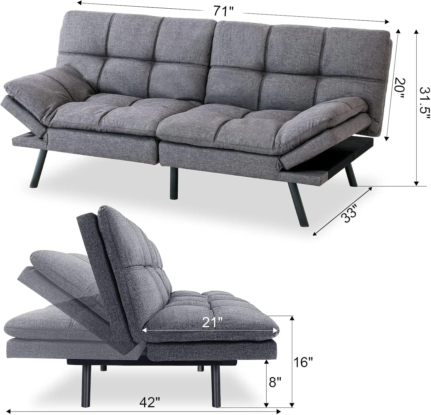 2025 Futon sovesofa med memory foam madras