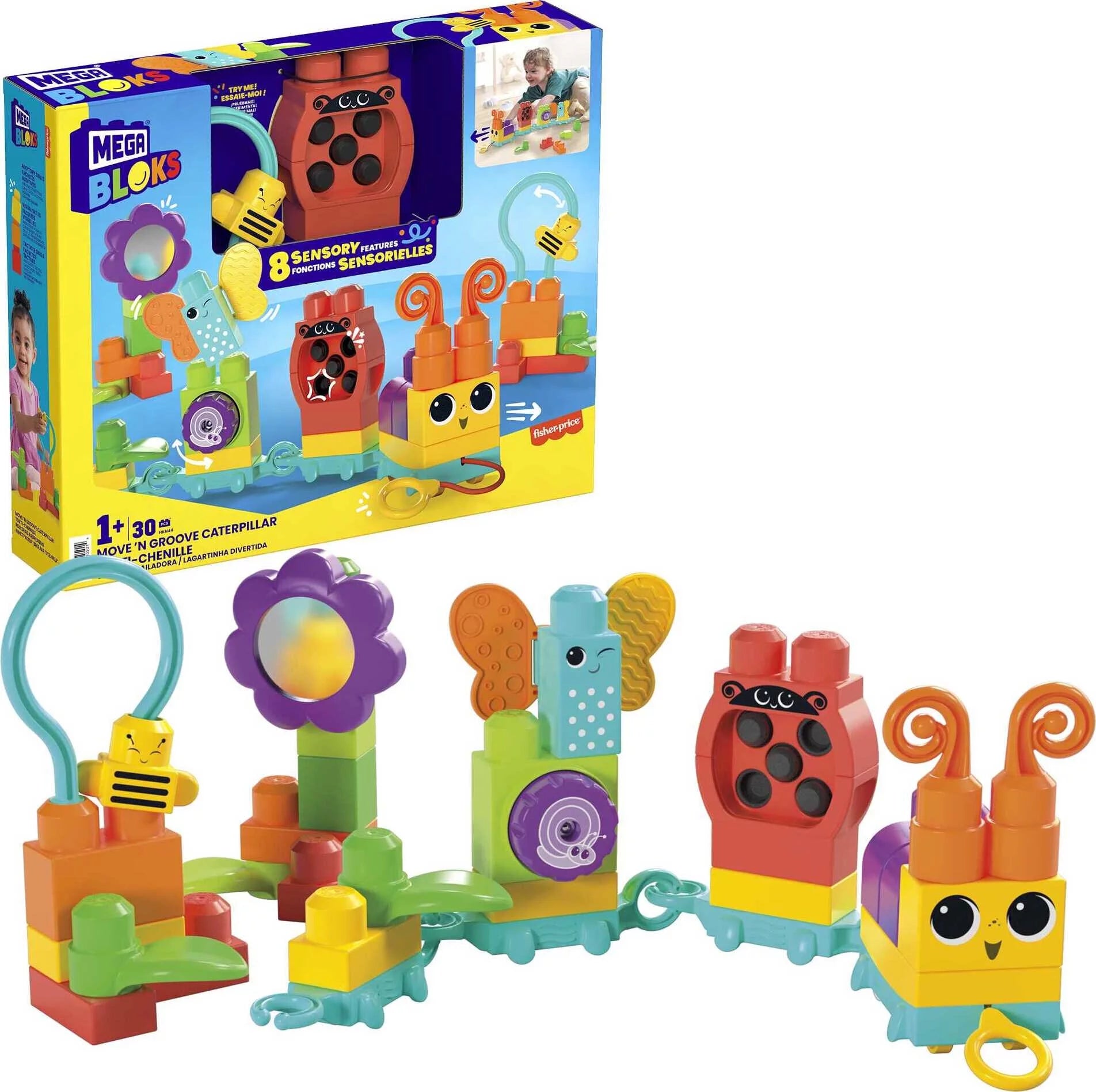 MEGA BLOKS Fisher-Price Move n Groove Caterpillar sanseklodser (24 dele) til småbørn