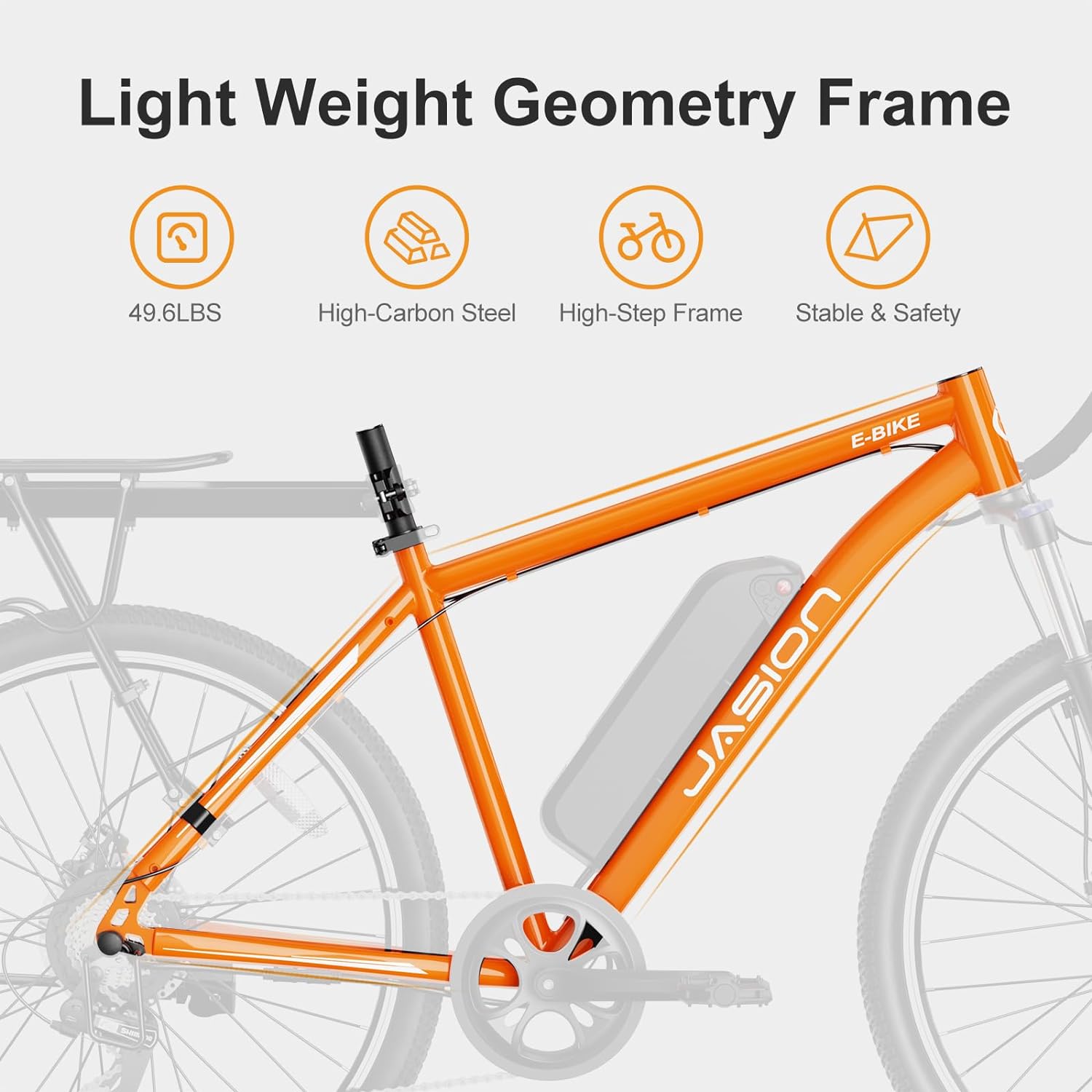 Vélo électrique Jasion EB5 pour adultes avec batterie amovible de 360 ​​Wh, 64 km, 32 km/h, VTT électrique de ville avec moteur de 350 W, 7 vitesses, pneus de 26 pouces et suspension avant.