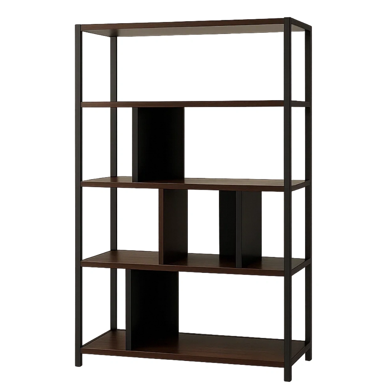 Bibliothèque ouverte à 4 étagères, en MDF avec structure métallique, marron et noir, autoportante, pour salon ou bureau, 80 x 30 x 180 cm - 0Vu8NrkcS6pb