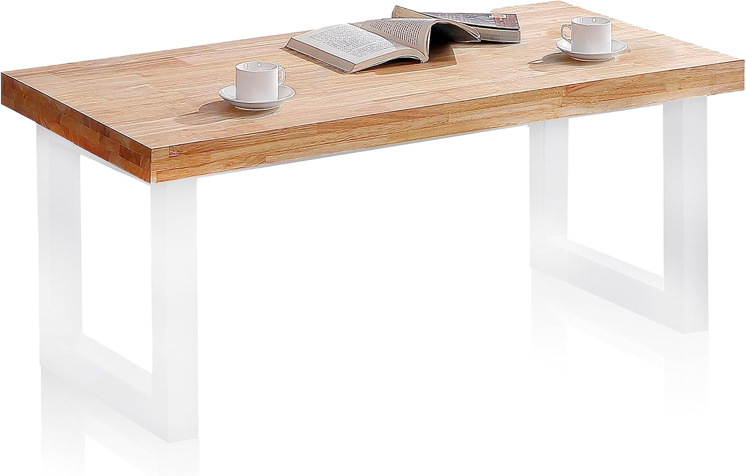 Duehome | Loft, höhenverstellbarer Couchtisch, Esstisch, Eiche und Weiß, Maße: 120 cm (L) x 60 cm (B) x 47,5/62 cm (H)