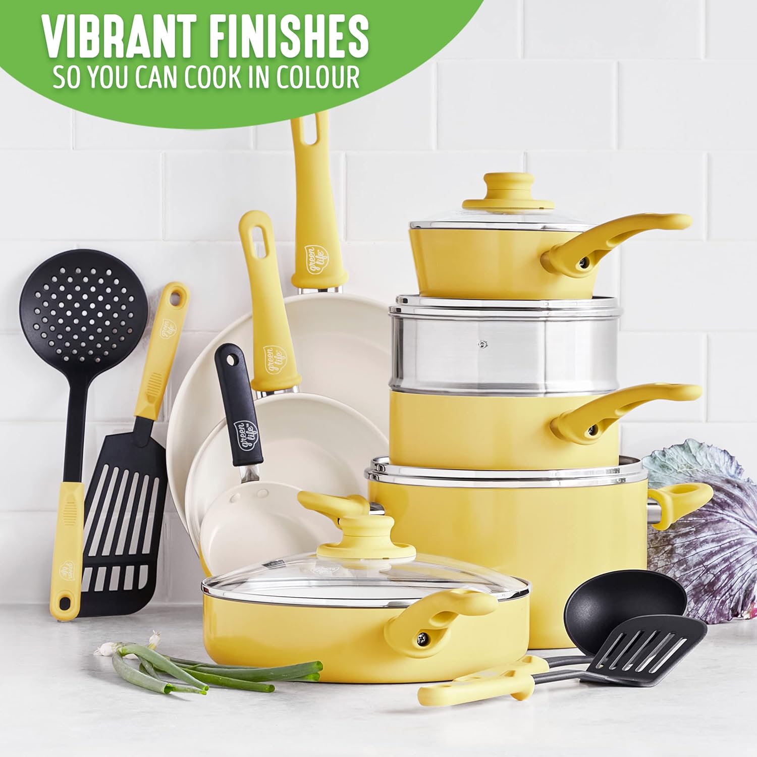 GreenLife Soft Grip 16-teiliges Antihaft-Keramik-Kochgeschirr-Set, bestehend aus Bratpfanne, Stielkasserolle und Topf, PFAS-frei, spülmaschinenfest, ofenfest, türkis